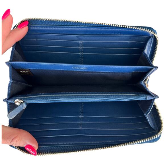 COACH Madison Blue Laser Cut Leather Accordion Zip-Around Wallet - Picture 6 of 12